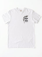 White T-shirt laid flat with a leafy chest graphic reading “Abide in Him” and “John 15:4.”
