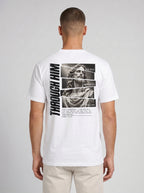Person shown from behind wearing a white T-shirt with a grayscale Jesus graphic, “Through Him,” “The Way, The Truth, And The Life,” and John 14:6 text.