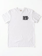 White T-shirt laid flat with a small distressed chest print reading “The Way The Truth The Life.”